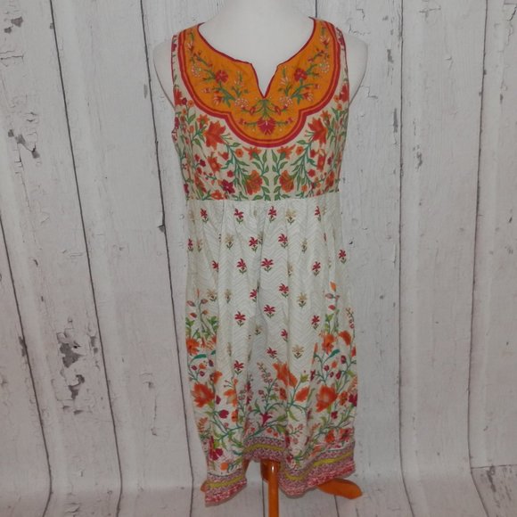 BIBA Dresses & Skirts - BIBA  Size 38 Boho Loose Blouson Peasant Dress Pleated Floral 100% Cotton 3559